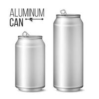 Blank Metallic Can Vector. Silver Can. 3D packaging. Mock Up Metallic Cans For Beer Or Soft Drink. 500 And 300 ml. Isolated On White Illustration vector