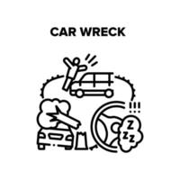 Car Wreck Crash Vector Black Illustration