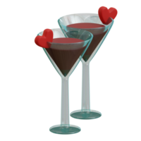 Par de vidro renderizado em 3D com chocolate de coração perfeito para o projeto de design do dia dos namorados png