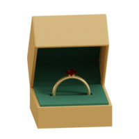 Anillo de oro renderizado en 3D con un diamante rojo en una caja perfecta para el proyecto de diseño de San Valentín png