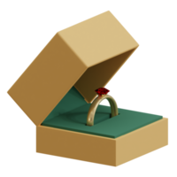 3D-gerenderter goldener Ring mit einem roten Diamanten in einer Box, perfekt für das Designprojekt von Valentine png