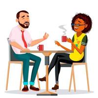 Couple In Restaurant Vector. Man And Woman. Sitting Together And Drinking Coffee. Lifestyle. Isolated Cartoon Illustration vector