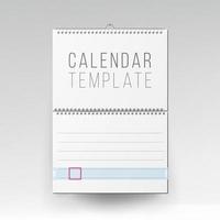 Spiral Calendar Vector. Blank Office Calendar Mock Up. Realistic Sheets Of Paper. Empty Mock Up Wall Calendar Illustration. vector