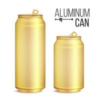 3d Cans Set Vector. Gold, Yellow Can. Beer, Lager, Alcohol, Soft Drink, Soda. 500 And 300 ml. Isolated On White Background Illustration vector