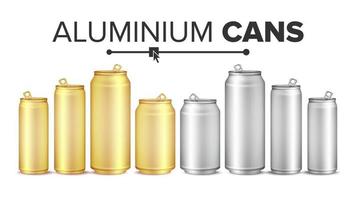 Blank Metallic Cans Set Vector. Empty Layout For Your Design. Energy Drink, Juice, Water Etc. Isolated Illustration vector