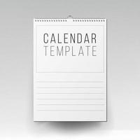 Calendar Template Vector. Realistic Calendar Blank Hanging On A Wall. Empty Mock Up. Vector illustration