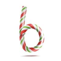 Letter B Vector. 3D Realistic Candy Cane Alphabet Symbol In Christmas Colours. New Year Letter Textured With Red, White. Typography Template. Striped Craft Isolated Object. Xmas Art Illustration vector