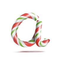 Letter A Vector. 3D Realistic Candy Cane Alphabet Symbol In Christmas Colours. New Year Letter Textured With Red, White. Typography Template. Striped Craft Isolated Object. Xmas Art Illustration vector