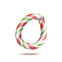 Letter O Vector. 3D Realistic Candy Cane Alphabet Symbol In Christmas Colours. New Year Letter Textured With Red, White. Typography Template. Striped Craft Isolated Object. Xmas Art Illustration vector