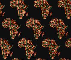 silueta del mapa del continente africano líneas abstractas ornamento en color de la bandera panafricana - rojo, amarillo, verde. liner trazo suave líneas redondas ornamento forma de áfrica. patrón transparente de vector