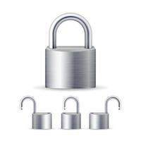 Realistic Open And Closed Silver Padlocks Set. Isolated On White vector