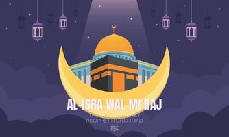 fondo de celebración islámica isra miraj de dibujos animados planos vector