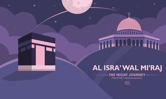 Isra Miraj Islamic Day flat cartoon background vector