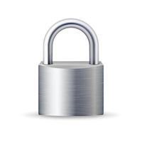 Realistic Closed Padlock Vector. Steel Lock For Protection Privacy Illustration. Isolated On White With Shadow And Reflection vector