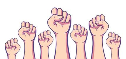 manifestación, revolución, protesta, brazo levantado, puño, lucha por tu pancarta de derechos. vector