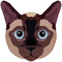 The face of a Siamese cat. Vector portrait of a cat's head on a white background. The muzzle of an animal of the feline genus.