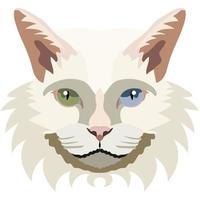 The face of the khao manee cat. Vector portrait of a cat's head on a white background. The muzzle of an animal of the feline genus.