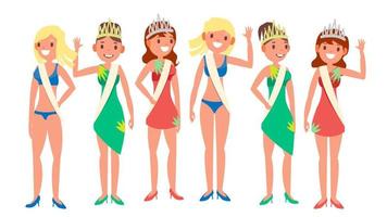 Beauty Pageant Vector. Woman On Beauty Pageant. Queen Smiling. Isolated Flat Cartoon Illustration vector