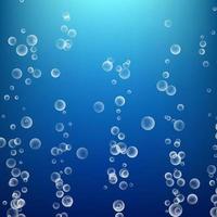 Bubbles In Water On Blue Background. Ocean Deep. Circle And Liquid, Light Design. Clear Soapy Shiny. Vector Illustration