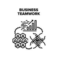 Business Teamwork In Office Vector Black Illustration