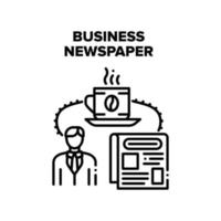 Business Newspaper Reading Vector Black Illustration