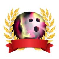 Bowing Award Vector. Sport Banner Background. Ball, Red Ribbon, Laurel Wreath. 3D Realistic Isolated Illustration vector