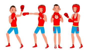 Boxer Player Vector. Strength Male Athlete In Action. Training And Fighting. Flat Cartoon Illustration vector