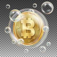 Bitcoin In Soap Bubble Vector. Investment Risk. Price Market Value Going Down. Negative Growth Exchange Trading. Digital Money. Realistic Isolated Illustration vector