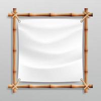 Bamboo Frame Vector With White Canvas. Wooden Frame Of Bamboo Sticks Swathed In Rope. Banner Template