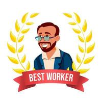 Best Worker Employee Vector. Turkish Man. Award Of The Month. Gold Wreath. Professional Goals. Victory Business Cartoon Illustration vector