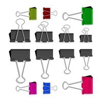 Small Binder Clips Vector Isolated On White. Realistic Paper Clip Set