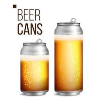 Beer Cans Vector. 500 and 330 ml Can Blank. Beer Background Texture With Foam And Bubbles. Isolated Illustration vector