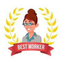 Best Worker Employee Vector. European Woman. Award Of The Year. Gold Wreath. Leader Business Cartoon Illustration vector