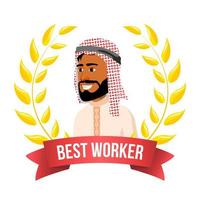 Best Worker Employee Vector. Arab Man. Award Of The Year. Gold Wreath. Guarantee Icon. Smiling Friendly. Leader Business Cartoon Illustration vector