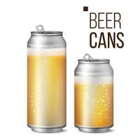 Beer Cans Isolated Vector. Light Bright, Bubble And Liquid. Macro Of Freshening Beer. Illustration vector