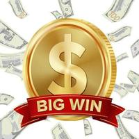 Big Win Sign Vector Background. Design For Online Casino, Poker, Roulette, Slot Machines, Playing Cards, Mobile Game. Coins Background.