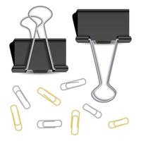 Small Binder Clips Vector Isolated On White. Realistic Paper Clip Set