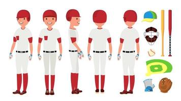 Classic Baseball Player Vector. Classic Uniform. Different Action Poses. Flat Cartoon Illustration vector