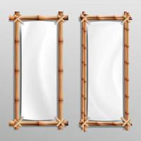 Bamboo Frame Realistic. Vector Bamboo Stems With Rope And Paper Or Silk Canvas.