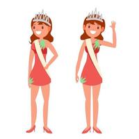 Beauty Pageant Vector. Woman On Beauty Pageant. Miss Universe. Isolated Flat Cartoon Illustration vector