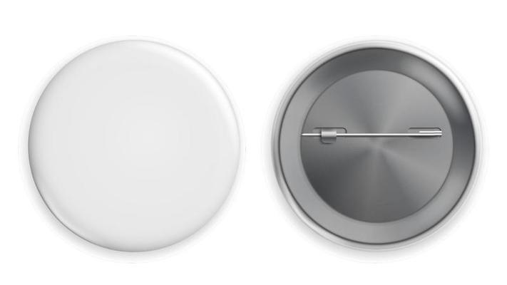 Blank White Badge Vector. Realistic Illustration. Clean Empty Pin Button Mock Up. Isolated.