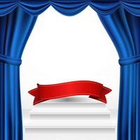 Winners Podium, Theater Curtain Vector. Awards Ceremony Pedestal. White Stage. Empty Platform. Trophy Place. Competition Award Event. Realistic Retro Illustration vector