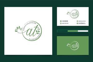 Initial AT Feminine logo collections and business card templat Premium Vector