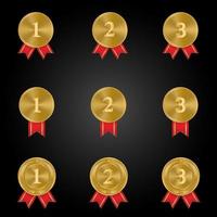 1st, 2nd, 3rd Sports awards three medals, gold isolated on a black background vector