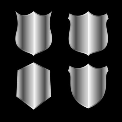 Silver metallic shiny shield vector icon isolated on white background. vector illustration