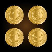 1st, 2nd, 3rd Sports awards three medals, gold isolated on a black background design vector