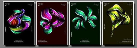 Modern Abstract Cover Poster Set Vector. Tech Futuristic Banner. Acrylic Texture. Digital Composition. Flyer, Cover, Brochure. Illustration vector