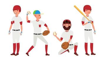 Sport Baseball Player Vector. Classic Uniform. Player Pitching On Field. Dynamic Action On The Stadium. Cartoon Character Illustration vector