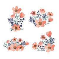 Watercolor floral composition, watercolor flower arrangement collection vector