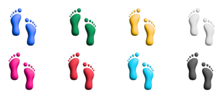 Footprints 3d icon set, colorful symbols graphic elements png